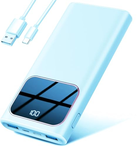 Power Bank, 10000mAh PowerBank Ricarica Rapida con Ingresso e Uscita USB-C Batteria Esterna, Caricatore Portatile Display LED per iPhone 15/16/Pro/Pro Max, Bianco