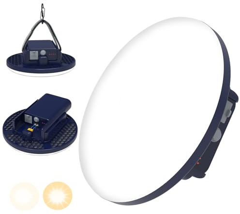Lampada da Campeggio Ricaricabile 16500mAh & Powerbank 2 in 1, Luce Campeggio con Luce Calda e Fredda, Oscuramento continuo, Lampade Ricaricabili con Cinghia a Gancio e Moschettone (Blu)