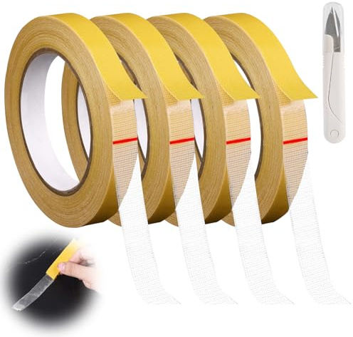 Uoxmiy 4 Pcs Double Sided Fabric Tape, 0.59IN * 33FT Multifunctional Heavy Duty Mounting Double Sided Tape for Rug, for Art and Crafts Decorating Birthdays Indoor Accessories