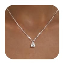 KISSCLOUD Silver Teardrop Necklace for Women Sterling Silver Plated Tear Drop Pendant Necklace Chain Dainty Cubic Zirconia Crystal Diamond Charm Wedding Prom Jewelry Trendy Jewelry Gift