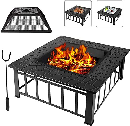 CCKUYT Braciere da Giardino da 32 Pollici con griglia, Versatile braciere in Metallo 3 in 1, riscaldatore per Barbecue e braciere per Ghiaccio con Copertura e griglia per Barbecue
