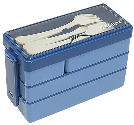 Gsycle Caja de lonchera apilable de 3 capas, contenedor de alimentos a prueba de fugas portátiles Almorzador de almuerzo para el trabajo de comida Escuela Picnic (Azul)