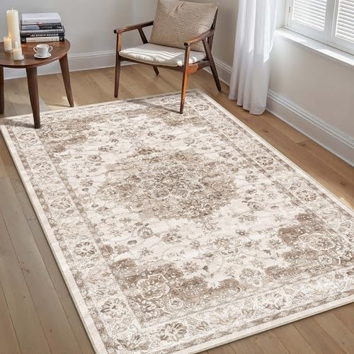 PureCozy Teppich Wohnzimmer 120x170cm Braun Waschbarer Teppiche | Weich Kurzflor Groß Carpet, Rutschfest, Leicht, Schlafzimmer, Esszimmer, Büro, Kinderzimmer