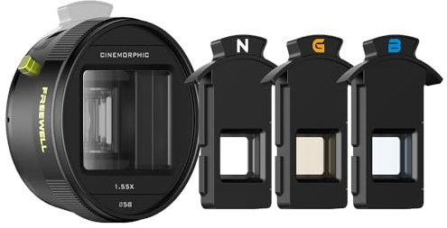 Freewell 1.55x Anamorphic Lens for iPhone & Samsung - 3-in-1 Streak (Neutral, Gold, Blue) - Cinematic Smartphone Lens with Oval Bokeh - Compatible with 17mm Mount Case & Cage