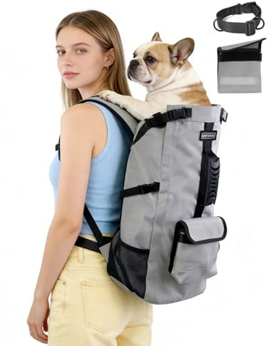 MOYSOON Dog Backpack Carrier for Medium Dogs up to 30 lb, 4-Layer Safety with Built-in Leash & Collar, Water-Resistant Durable Dog Travel Bag, Detachable Waist Bag for Hiking, Cycling & Outdoor