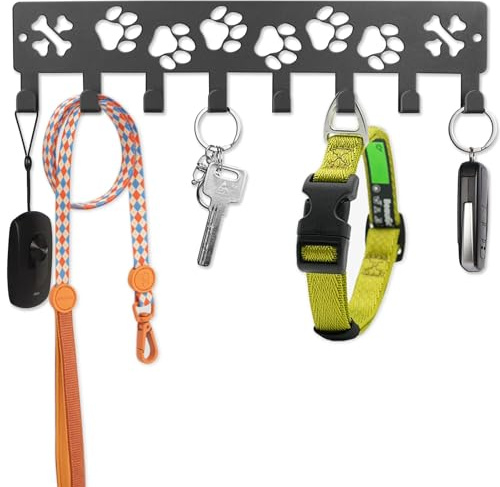 8-Haken-Hundeleinenhalter zur Wandmontage, Schlüsselbrett Schwarz aus Metall – Hunde Schlüsselhalter für Hundeleinen, Halsbänder, Schlüssel, Lustige Hund Stil Wanddeko, Entryway Wandhaken Aufbewahrung