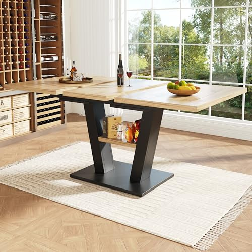 Gxffipw Extendable Dining Table Kitchen Table with Cross Legs for 6-8 People, Minimalist Dining Tables with V-Shaped Design, Kitchen Furniture Living Room Furniture, Wood Color, 118-157x70x75 cm