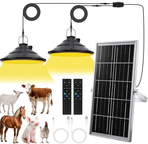 Grinsvalley Solar Chicken Coop Shed Light with Time, Rechargeable Solar Hanging Ceiling Pendant Light Waterproof 13.1ft Cord, for Barn Greenhouse Gazebo Patio Poultry Pen Pet House(Black,10w)