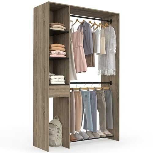 IDMarket - Dressing MIRTY double penderie L. 110 cm effet hêtre et noir