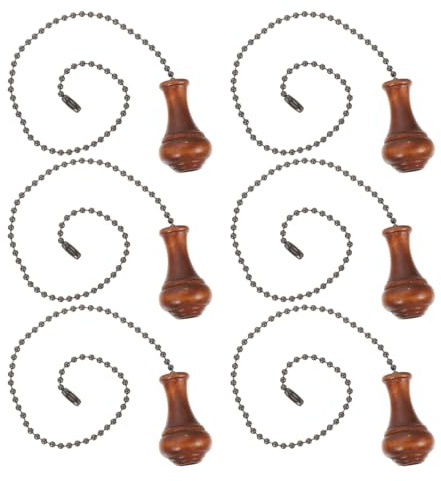 jojofuny Lot de 6 Chaînettes Décoratives en Bois Massif pour Ventilateur de Plafond, Rallonge de Chaîne à Billes Compatible, Tirettes Vintage pour Luminaire, Usage Maison et Bureau