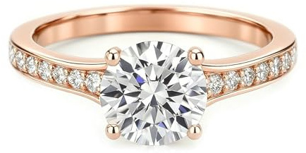 Ayoiow Vorsteckring 585 für Damen, Moissanit Solitärring mit Pavé-Schaft Gold Ringe Damen Echt, 14 Karat Roségold Größe 49 (15.6)