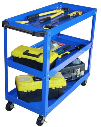 Relaxdays Carrello Officina Mobile da Montaggio, 3 Ripiani, portautensili, Fino 100 kg, HxLxP: 82,5