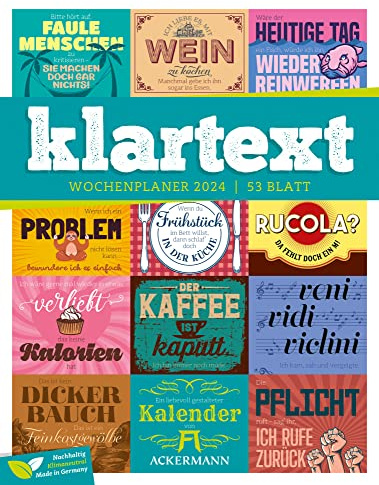 Klartext Sprüche - Wochenplaner Kalender 2024, Wandkalender im Hochformat (25x33 cm) - Typografie, Wochenkalender mit Rätseln und Sudokus