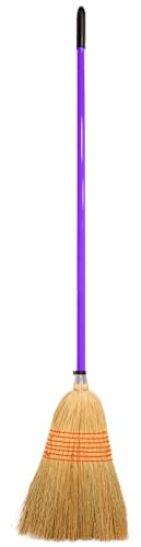 Red Gorilla Traditional Large Corn Broom in Purple with Natural Straw Bristles Outdoor or Indoor Sweeping Brush for Yard Stable Garden Wooden Handle 1.66m