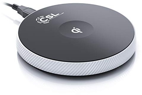 CSL Qi Pad - Wireless Charger, 10W Schnellladefunktion, 6mm Ladedistanz, Überladungs- und Überspannungsschutz, kompatibel mit Apple, Samsung, LG, HTC, Huawei