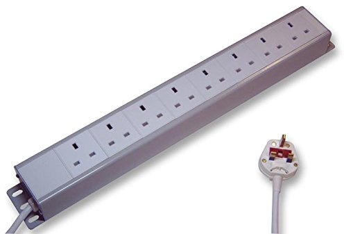 PRO ELEC 8‑Way Horizontal Rack PDU – 13A, 230V, Aluminium Enclosure, 2m UK Plug Power Distribution Unit – XH8