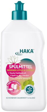 HAKA Spülmittel Lotus & Ginkgo, 750 ml, Handspülmittel mit starker Fettlösekraft, extrem ergiebig, streifenfreie Sauberkeit, vegan, hautfreundlich