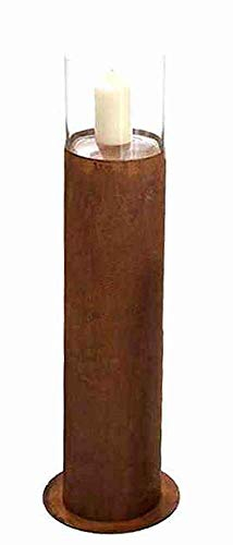 Windlichtsäule (II Wahl) Laterne rostige Lichtsäule mit Glasaufsatz 95 cm