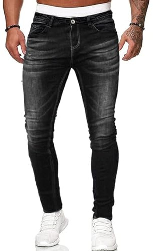 HUNGSON Herren-Jeans mit Rissen, Skinny Jeans, dehnbar, schmale Passform, Hose für Herren, Schwarz Ripped 1, 56