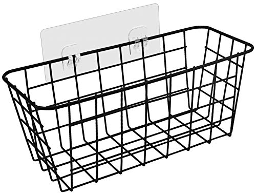 Jinlaili Mensola Doccia Adesivo, Cesto Porta Oggetti Metallo, Stoccaggio Portaoggetti da Bagno Senza Foratura, Organizzatore della Doccia, Ripiano per Bagno Cucina, Nera, 27.3 x 12.2 x 11.8 cm