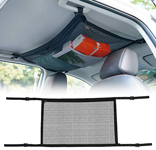 Locisne Red de Carga para Techo de Coche, Bolsa de Red de Malla Organizador de Bolsillo de Almacenamiento Interior de Maletero de Coche Universal con Cremallera para Jeep Van SUV