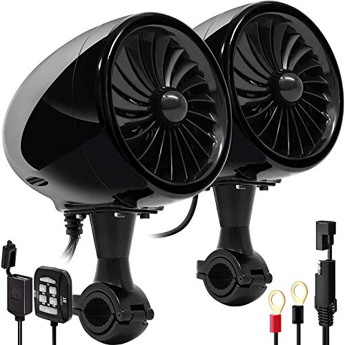 Aileap SPK350X 4 Pulgadas de Rango Completo, Impermeable, Motocicleta, Altavoces estéreo Bluetooth, Amplificador de Audio Todo en uno, Sistema de Radio para ATV RZR UTV (Negro,Ventilador)…