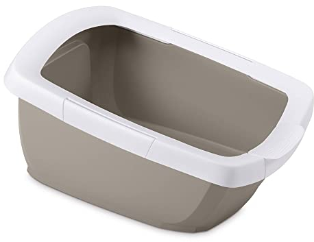 Katzentoilette Katzenklo Schalentoilette mit abnehmbarem Rand Weiss-grau 65 x 47 x 33 cm