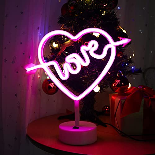 ENUOLI Herz Leuchtreklame Liebe Neonlicht LED Leuchtreklamen Mit Sockel USB/Batteriebetrieben Neonlicht Rosa Leuchtreklame Neon Nachtlicht für Schlafzimmer Leuchten für Hochzeit