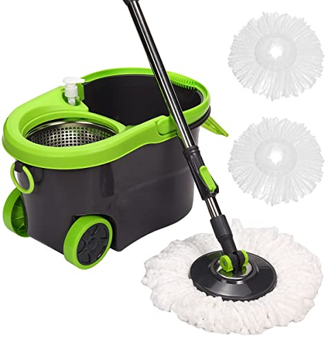 Cfty Trapeador Redondo 360 Spin Spin Floor MOP 7.3L Conjunto de Cubo con 2 Manos de Microfibra Hands Free Shring Herramientas de Limpieza for el hogar Uso seco Mojado (Color : Green)