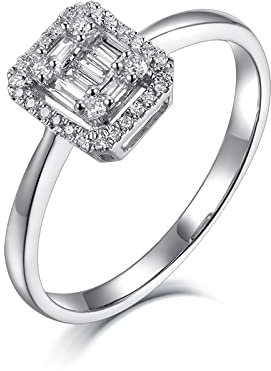 BCughia Modeschmuck Ringe, Ring Weißgold Weiß Baguetteschliff Diamant 14 Karat Weißgold Rechteckige Ausführung Valentinstag Ringe Größe 61(19.4)