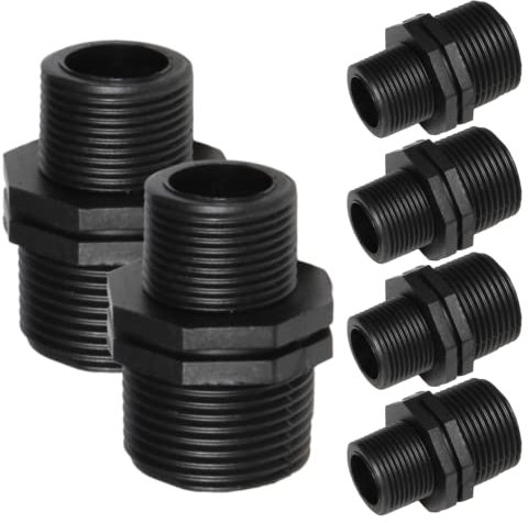 Nipplo di Riduzione Raccordo con Doppio Filetto Connettore per Tubi e Sistemi di Irrigazione, Nero - Orto Facile (5, 1 x 3/4)