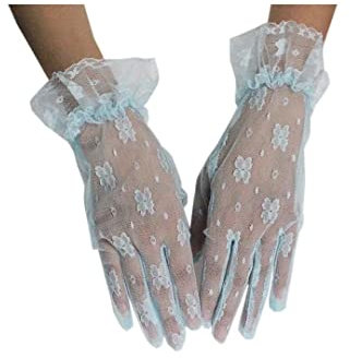 Damen Spitze Kurze Braut-Handschuhe Teeparty Handschuhe Abschlussball Abend Party Kostüm Zubehör, Blau, Einheitsgröße