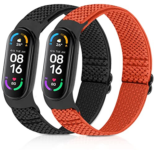 enkic Elastisch Armband Kompatibel mit Xiaomi Mi Band 7/Mi Band 6/Mi Band 5/Mi Band 4/Mi Band 3/Amazfit Band 5 Armband, Verstellbares Ersatzarmbänder Nylon Loop Sport Uhrenarmband für Damen Herren