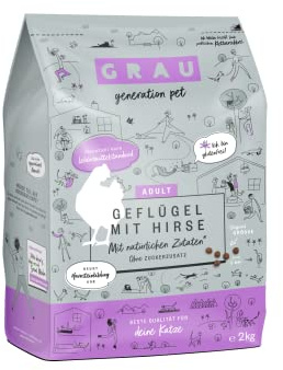 GRAU – das Original – Trockenfutter für Katzen - Geflügel mit Hirse, 1er Pack (1 x 2 kg), glutenfrei, für Erwachsene und ältere Katzen