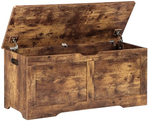 Timberer 100,1 cm Aufbewahrungskiste, Holz-Aufbewahrungsbank, Lift Top Spielzeugtruhe mit 2 Sicherheitsscharnieren, große Spielzeugbox, Eingangsbank für Wohnzimmer, Schlafzimmer, rustikales Braun