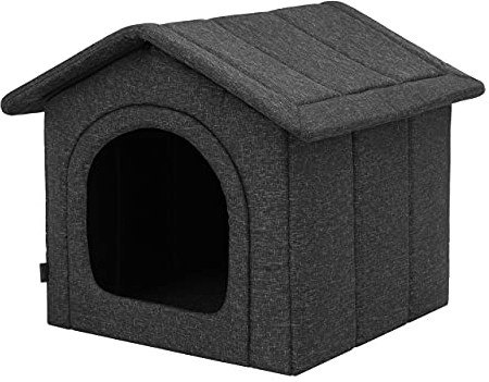 Hundehaus Hundehütte für kleine Hunde - Katzenhaus, Katzenhöhle - mit herausnehmbarem Dach - Tierhaus für Katzen und Hunde für Drinnen/Indoor - Schwarz - 38 x 32 x 38 cm [R1 / S]