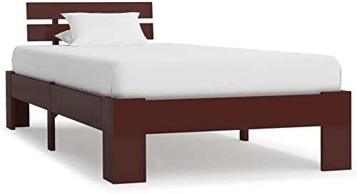 Tidyard Bettgestell Dunkelbraun Massivholz Kiefer Bettgestell Holzbett Einzelbett Futonbett Massivholz Bett Bettrahmen Lattenrost Schlafzimmerbett 90×200 cm