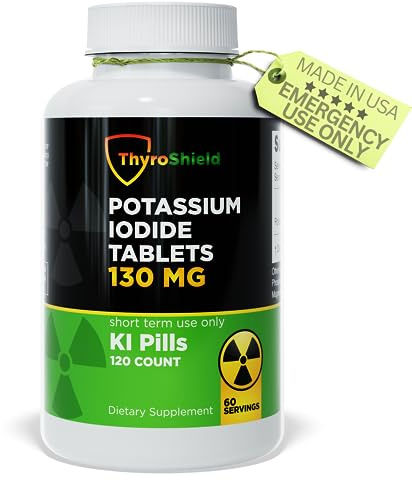 Potassium Iodide Tablets 130 mg | 120ct KI Tablets - Nuclear Radiation Protection - Potassium Iodine Pills - YODO Naciente - KI Pills - USA - ThyroShield