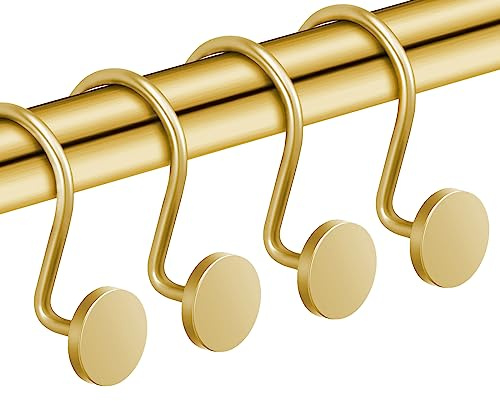 CHICTIE Gold Shower Curtain Hooks, Rustproof Shower Curtain Rings for Bathroom, Metal Shower Hooks for Shower Curtain Rod, Modern Decorative Shower Curtain Hangers Set of 12, Round Heavy Duty Design