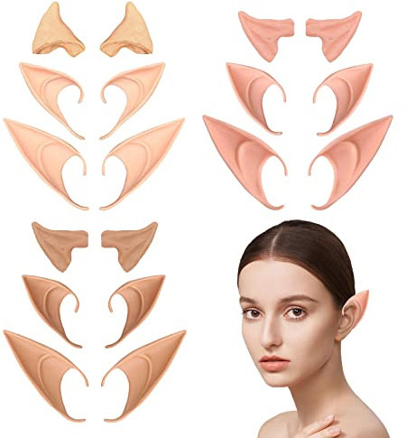 TSHAOUN 9 Paar Elfenohren Weiche Elfenohrens Latex Elfenohren für Kinder und Erwachsene für Elfen-Cosplay, Weihnachten, Halloween, Karneval, Partydekorationen Zubehör, 3 Größen (Hell, Rosa, Dunkel)