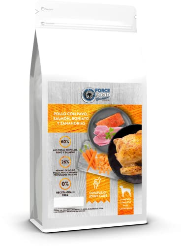 FORCEFOOD Gourmet Junior - Cibo per cuccioli senza cereali - Pollo con Tacchino, Salmone, Patata dolce e Carota 2kg