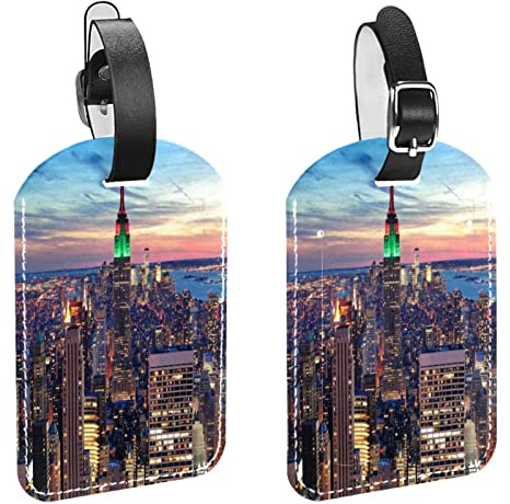Gepäckanhänger,2er-Pack,Sonnenuntergang New York City,Gepäckanhänger Datenschutz Reisetaschenetiketten Kofferanhänger