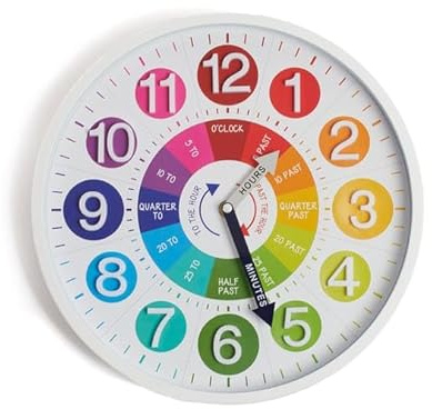 Swan Household ® - Children Kdis Home Learn To Tell The Time Clock Wall Clock - Perfect attachment to kids bedroom