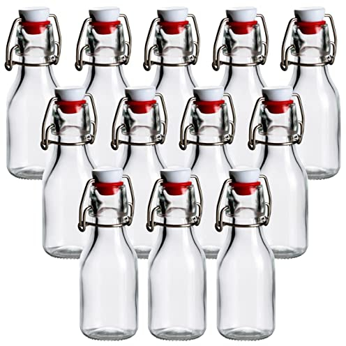 gouveo 12er Set Glasflaschen mit Bügelverschluss - Leere Bügelflaschen 100 ml zum Befüllen - Bügelverschlussflasche, Likörflasche, Deko-Flasche (BFR100)