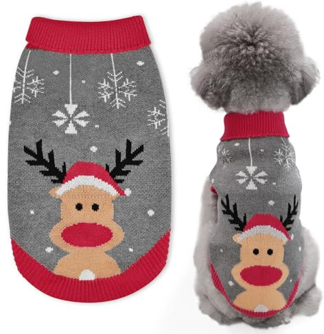 FWLWTWSS Weihnachten Hundepullover, Winter Warmer hundepulli Sweater mit Rollkragen, Geschenke für kleine und mittelgroße Hunde Small