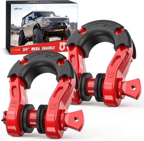 Nilight 2 Pack 3/4 Mega D-Ring Shackle with 7/8 Screw Pin 68,000LBS Break Strength, Heavy Duty Off Road Recovery Shackle for Use with Tow Strap, Winch, Off-Road Jeep Truck Vehicle, 2 Years Warranty