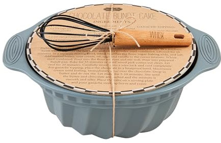 Mud Pie Gugelhupf Rezept-Set, Schneebesen, 17,8 cm, Form 24,9 x 27,9 cm, Grau