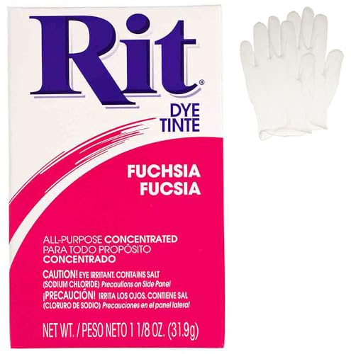 All Purpose Concentrated Rit Dye Powder Single Pack with Plastic Gloves for Clothing, Décor, and Crafts – Fuchsia