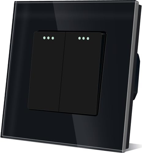 TAWOIA Interruptor de luz de 2 vías 1 vía empotrado botón interruptor 86 x 86mm interruptor de luz cristal negro interruptor basculante