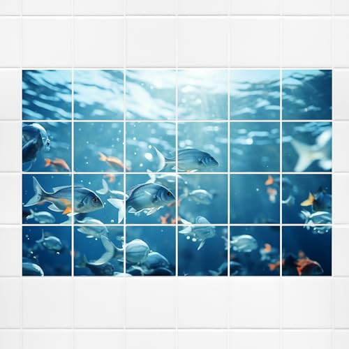 GRAZDesign Fliesenaufkleber Bad Küche, Fliesenbild Fische Unterwasser blau, Klebefliesen selbstklebend - 20x25cm / 142x101cm